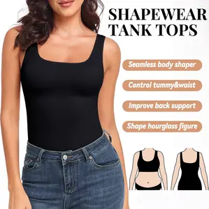 Women's Tummy Control Shapewear Tank Top, Seamless Square Neck Compression Top, Slimming Body Shaper Camisole