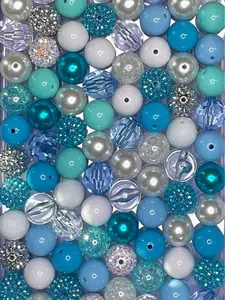 Baby Blue Mix 20mm Bubble Gum Bead Mixes Chunky Bead Mixes Adjustable Beaded Design Diy Kits for Jewelry Making Key Chains Pens