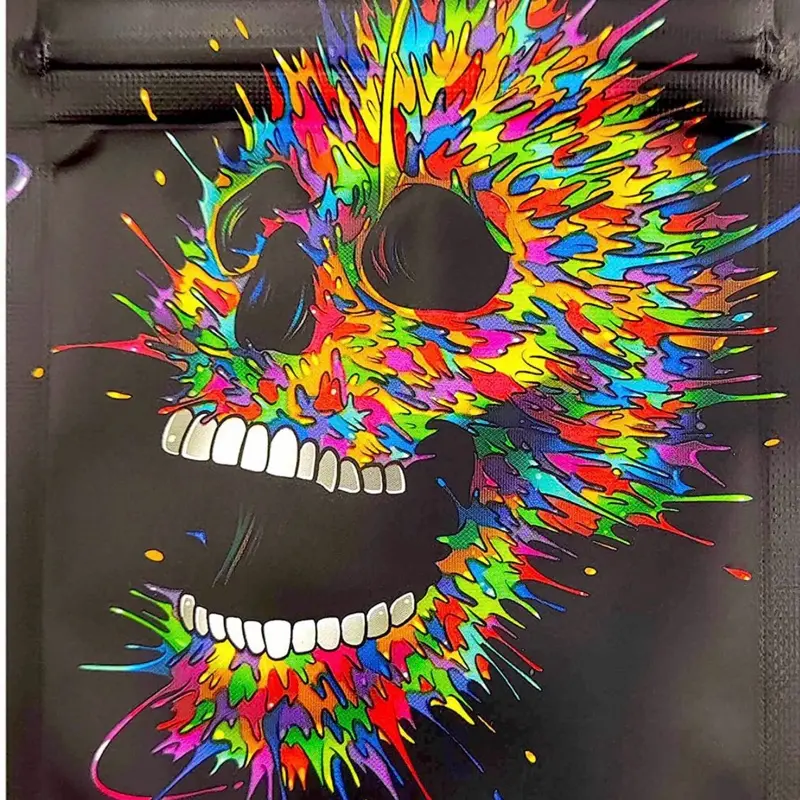 Mylar Bags 100 Pack - 3x4 Inches Heat Sealable Odor Proof Zippered Bags for Small Items Storage with Colorful Skull Design
