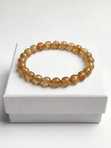 Premium Natural Honey Color Quartz Crystal Healing Gemstone Bracelet, Single Strand Jewelry for Wellness & Style