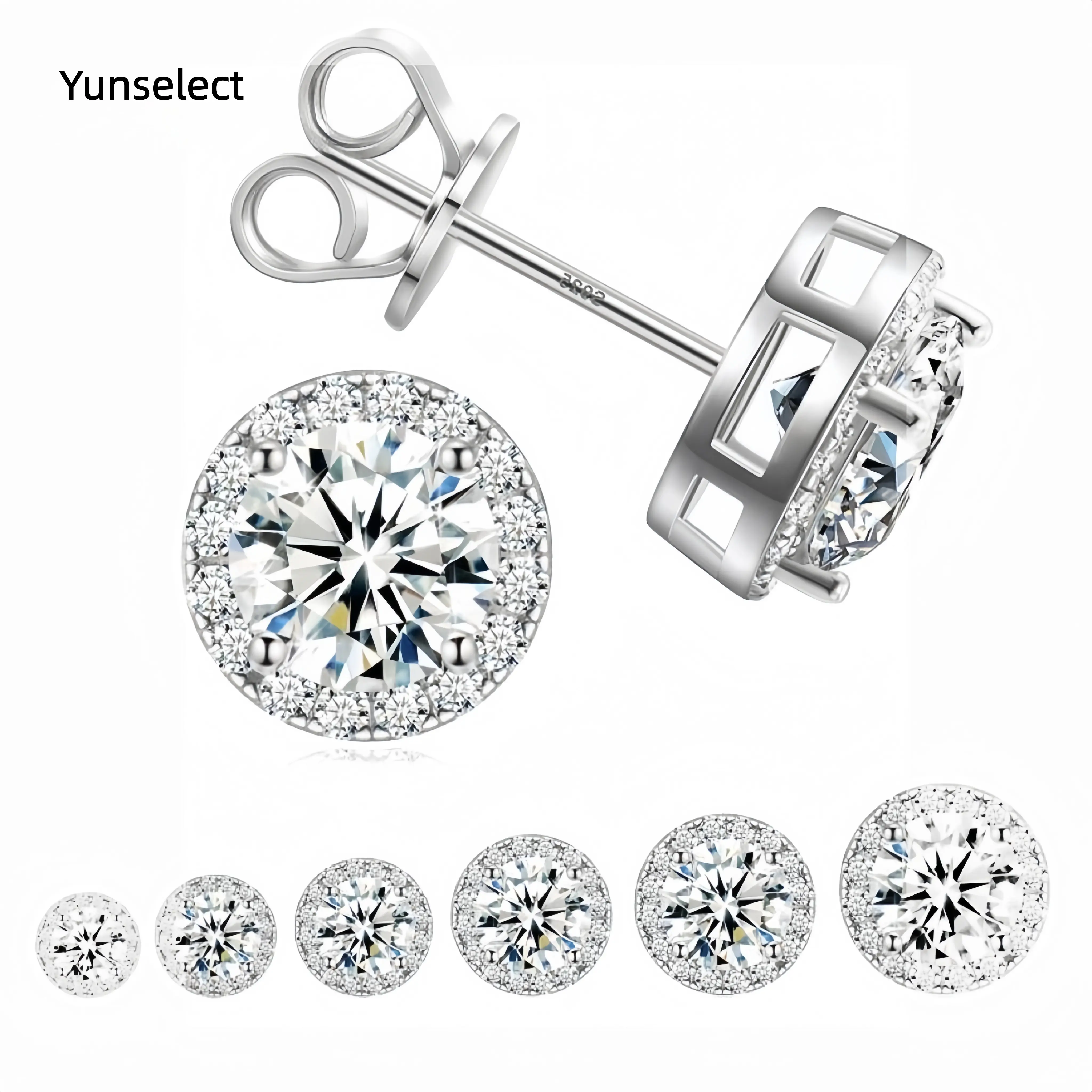Unisex S925 Sterling Silver Elegant Halo Round Soft Needle Stud Earrings with Artificial Gemstones - Fine Jewelry for Daily, Party Wear 6601
