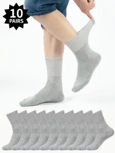 10 pairs of diabetic socks with a loose cuff; featuring a simple, solid-color design and an elastic cuff, a non-constricting top, and extra-loose, breathable fabric—perfect as a gift for seniors