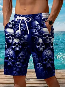 Men's shorts, beach pants, Swimwear shorts, Swim Bottoms, terrifying skull 3D printed men's swimming trunks, summer casual quick-drying pants, men's fashionable shorts, Halloween