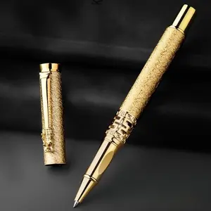 4pcs/set Golden/Silvery/black Elegant Golden Dragon Head Ballpoint Pen - 0.5mm Medium Point Black Ink, Metallic Writing Instrument for Business and Teacher Gifts, Teacher Gift Item Luxury Business Pen