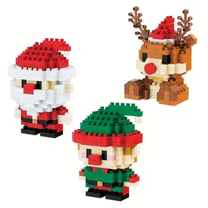 3pcs Cute Cartoon Christmas Building Blocks Toys - Santa Claus, Father Christmas, Christmas Elf & Reindeer, Durable Plastic, Mixed Colors, Desktop Ornament