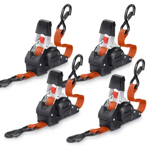 USA 1" x 10' Retractable Ratchet Straps (select 2 pack or 4 pack) - Heavy Duty Self Retracting Tie Down Straps for Truck, Cargo Trailer