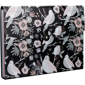 13-Pocket Expanding File Folder, Accordion File Holder with Elastic Buckles Closure - Holds Letter/A4 Size Documents, Floral Printed Accordion Folder, School Office Supplies(Bird Print)