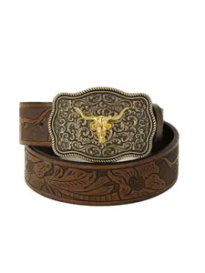 Western Cowboy Style Embossed PU Buckle Belt, Boho Style Animal Decor Belt for Men & Women, Fashion Accessories for Daily Wear, Western Concho Belts, Western Belt Buckles