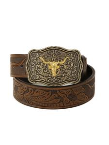 western cowboy style embossed pu buckle exquisite belt, pu leather belts, boho style animal decor stylish belts for men & women, fashion brown accessories for daily wear
