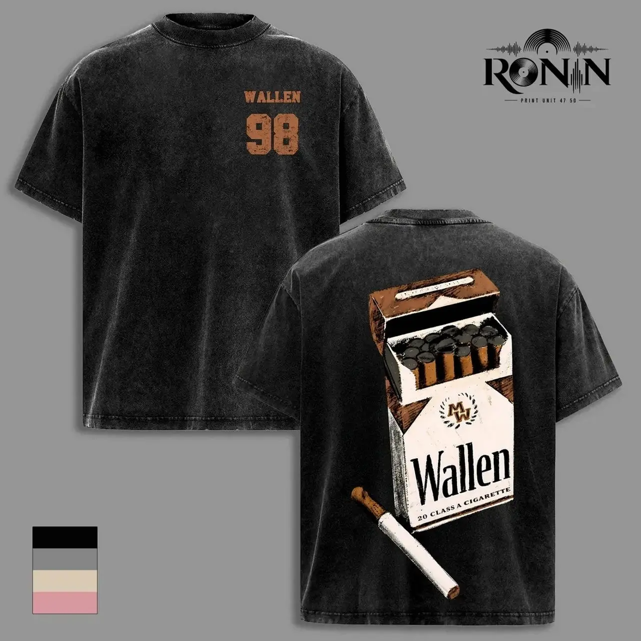 M. Wallen Vintage Acid Washed Oversized Graphic T Shirt – Western Country Cigarette Pack Aesthetic Tee, “Wallen 98” Minimal Front Print, Streetwear Style, Double Sided Heavyweight Cotton Unisex Tee, Gift for Country Music Fans MNQ