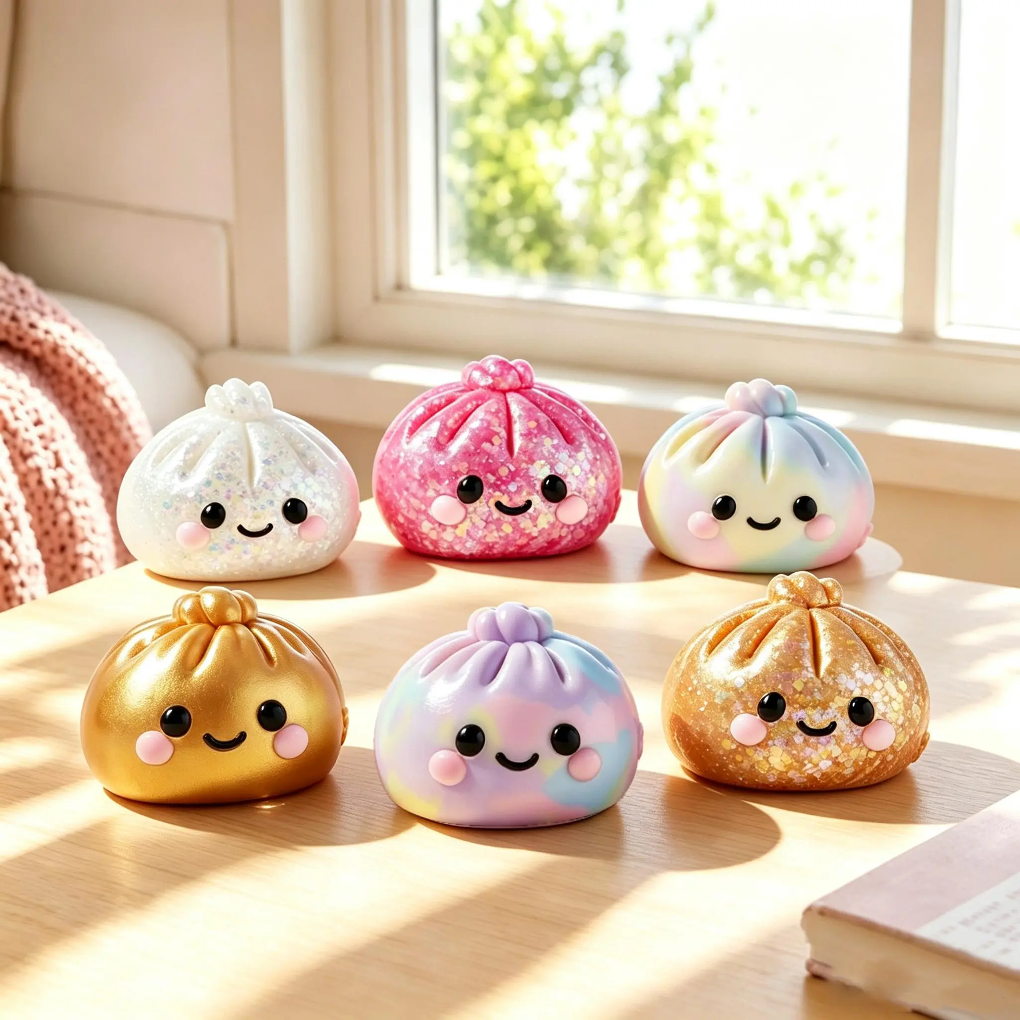 Taba Squishy Back To School Handmade Dumpling Squishy Toy, Cute Slow Rising Stress Relief Fidget Squeeze Ball, Mini Sensory Desk Toy, Backpack Bag Charm Decor Collectible, Available in 6 Colors