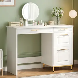 HOMBCK Desk with Drawers, 43" Computer Desk with 4 Storage Drawers, Small Desks with Storage Shelves for Home Office