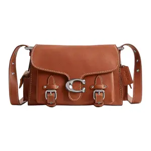 Coach Soft Tabby 26 Logo Snap Top-Handle Crossbody Bag for Women, Medium Size, Silver and Polished Amber