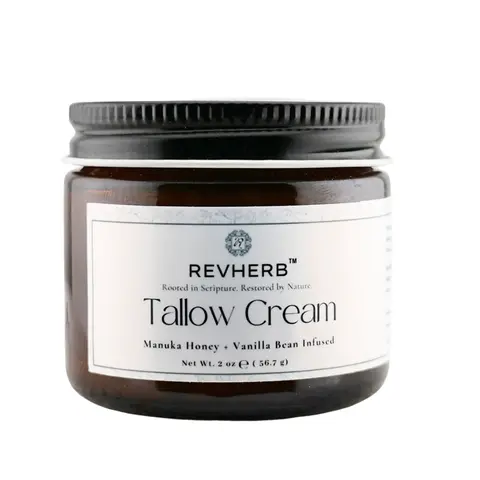REVHERB Organic Grass-Fed Tallow Cream with Manuka Honey & Vanilla Bean – All-Purpose Face & Body Moisturizer for Dry, Sensitive, Acne-Prone & Eczema-Prone Skin – Natural Moisture Barrier Balm, 2 oz Amber Glass Jar (Formerly Faith and Grace Organics) Rest