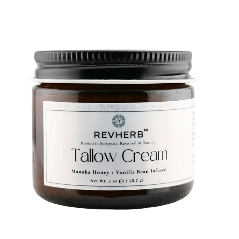 REVHERB Organic Grass-Fed Tallow Cream with Manuka Honey & Vanilla Bean – All-Purpose Face & Body Moisturizer for Dry, Sensitive, Acne-Prone & Eczema-Prone Skin – Natural Moisture Barrier Balm, 2 oz Amber Glass Jar (Formerly Faith and Grace Organics) Rest