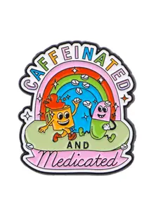 Coffee &  Medicine Cartoon Humorous Lapel Pin Brooch, Simple Design Personalized Clothing Accessory, Casual Style All Season Wear