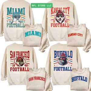 Vintage Football 2 Side Unisex SAND Crewneck Sweatshirt -  Long Sleeve, Medium Clothing Length - Spirit Animal Football, Sports Home Town, Menswear, Custom Team  W2