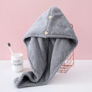 Microfiber Hair Towel Wrap for Women, Super Absorbent, Fast Drying Towel Turban with Button for All Hair Style, Shower Essentials, Grey