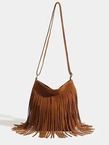 CYX Women's Fashionable Tassel Design Crossbody Bag, Casual Y2K Shoulder Bag for Daily Used, Casual Trendy Versatile High-quality Daily Commuting Bag, Girl Fashionable Shopping Bag, Crossbody Tote Bag, Everyday Shoulder Bag, Fringe Hobo Bag