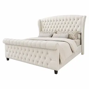 [MothersDayGift] #Summervibes AMERLIFE Platform Bed Frame,Velvet Upholstered Sleigh Bed with Scroll Wingback Headboard&Footboard/No Box Spring Required/Christmas Gift/Best Gift Ideas