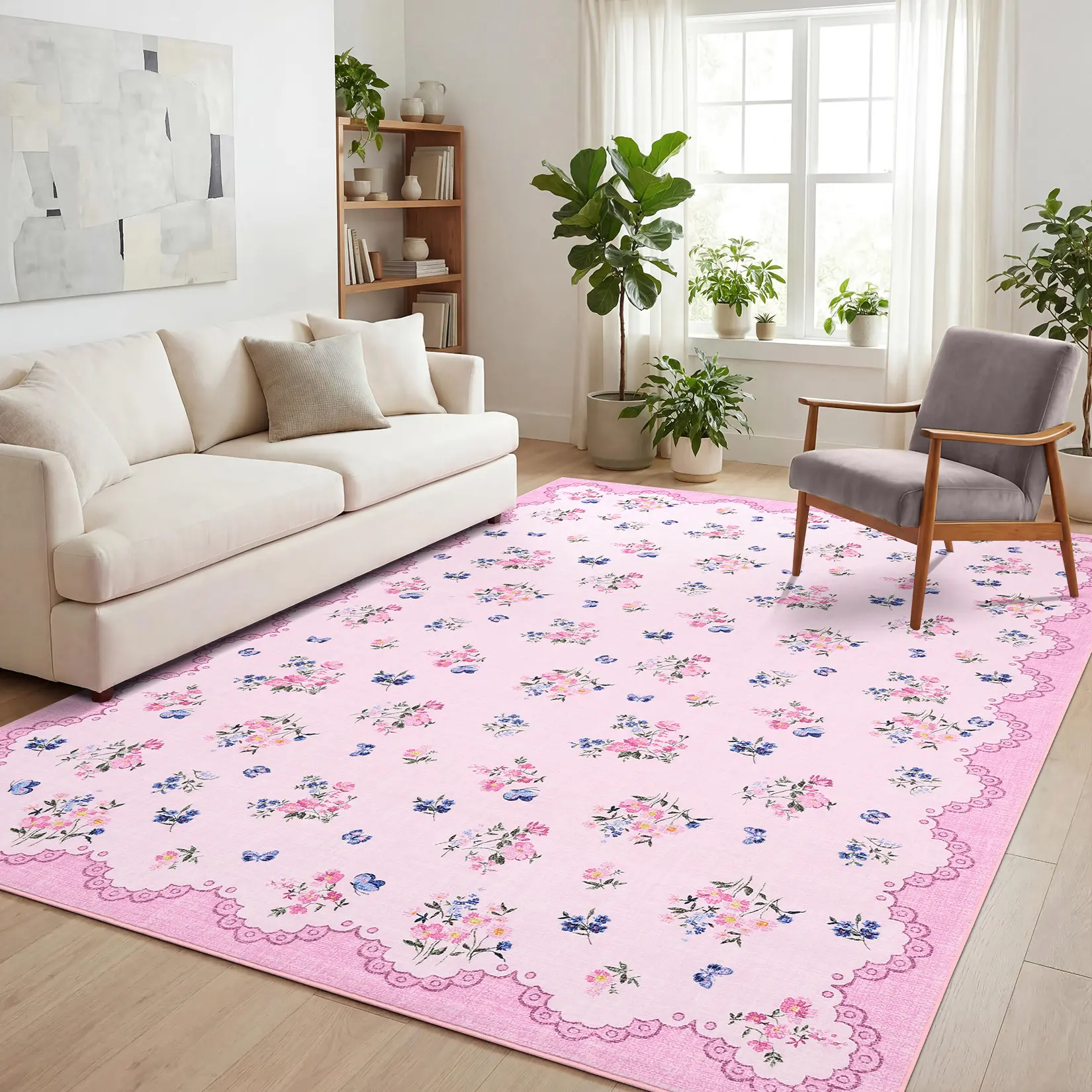 Vintage Floral Rug Washable Rustic Style Soft Non-shedding Foldable Non-slip for Bedrooms Dining Rooms Living Rooms and Farmhouses