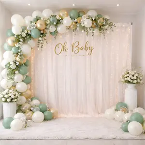 10Ft Yarn with Pearly Thick Layered String Lights Backdrop Curtain Gold Sequin Yarn Pearlescent Satin Fabric Hand Sewn Sequins 10ft Size for Elegant Decor