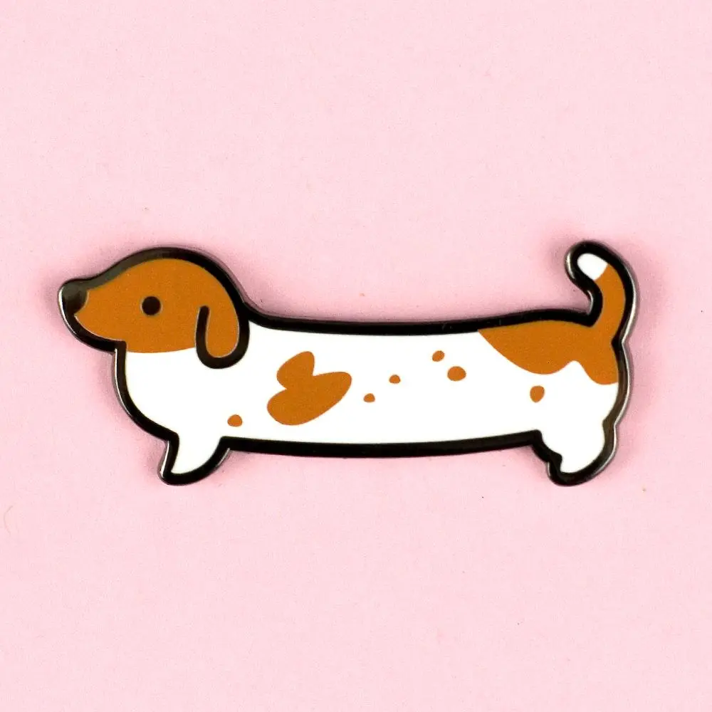 Weenie Dog Enamel Pin (Short Coat Piebald Red) - Dachshund Doxie Cute Dog Kawaii Brooch Pin