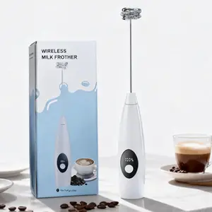 Portable Handheld Electric Milk Frother with 3 Speeds & Replaceable Whisks for Latte Cappuccino Hot Chocolate Egg USB Rechargeable Coffee Whisk Foam Mixer