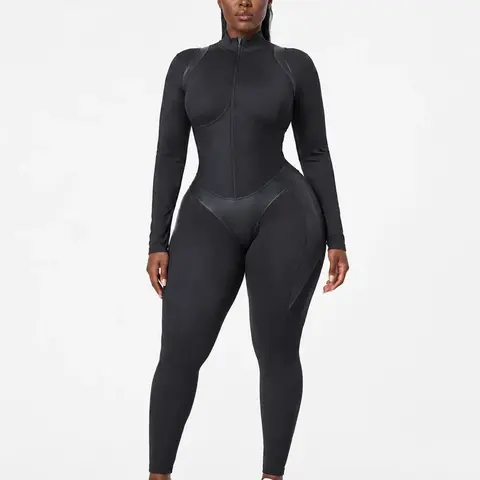 Corset Sculpt Long Jumpsuit - High-Compression Polyamide-Spandex Blend with Corset-Inspired Contour Seaming & Glute-Accentuating Rear Detailing for Instant Hourglass Silhouette