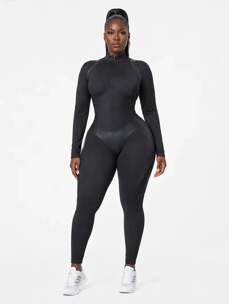 Corset Sculpt Long Jumpsuit - High-Compression Polyamide-Spandex Blend with Corset-Inspired Contour Seaming & Glute-Accentuating Rear Detailing for Instant Hourglass Silhouette