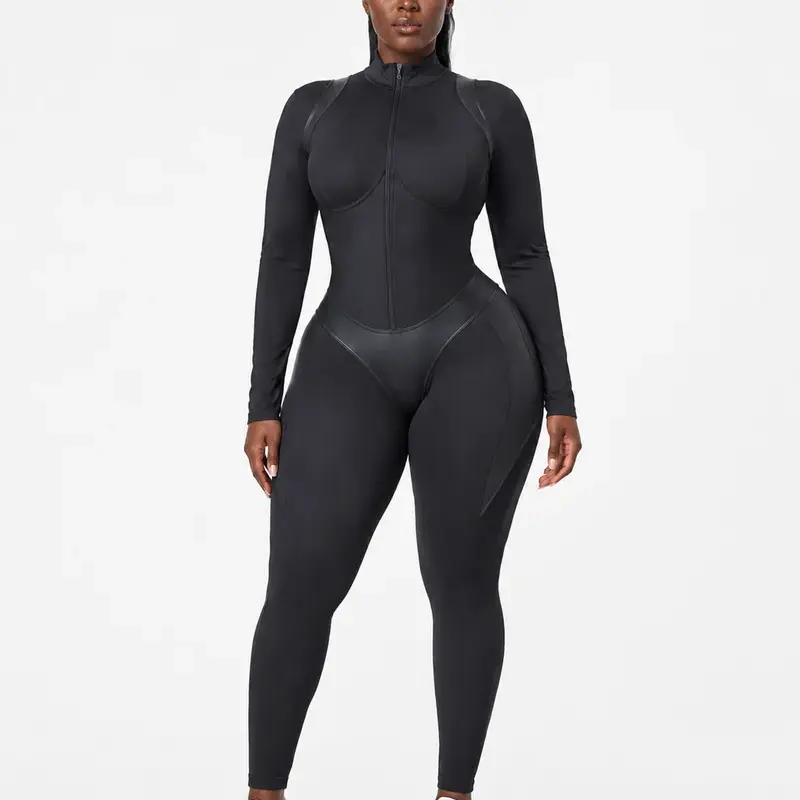 Corset Sculpt Long Jumpsuit - High-Compression Polyamide-Spandex Blend with Corset-Inspired Contour Seaming & Glute-Accentuating Rear Detailing for Instant Hourglass Silhouette