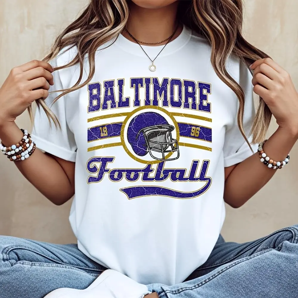 Baltimore Football Helmet Vintage Print T-Shirt, Retro Sports Fan Apparel, Casual Daily Wear Game Day Gift
