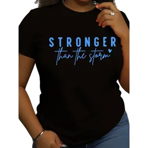 Women'S Inspirational Quotes T-Shirt,  Letter Print, Comfortable Short Sleeved, Casual Round Neck Top,  Spring And Summer Fashion, All Season Black Crewneck Tshirt