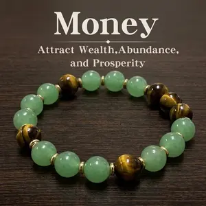 1pc Money Attraction Bracelet for Women, Green Aventurine & Tiger Eye for Abundance, Wealth and Prosperity, Daily Wear Jewelry Gift for Birthday, Anniversary, Summer Vacation & Theme Parties, Spiritual Crystal Gift for Mother's Day Father's Day summerwins
