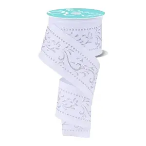 2.5" x 10yd Multi Swirls Ribbon – White/Silver