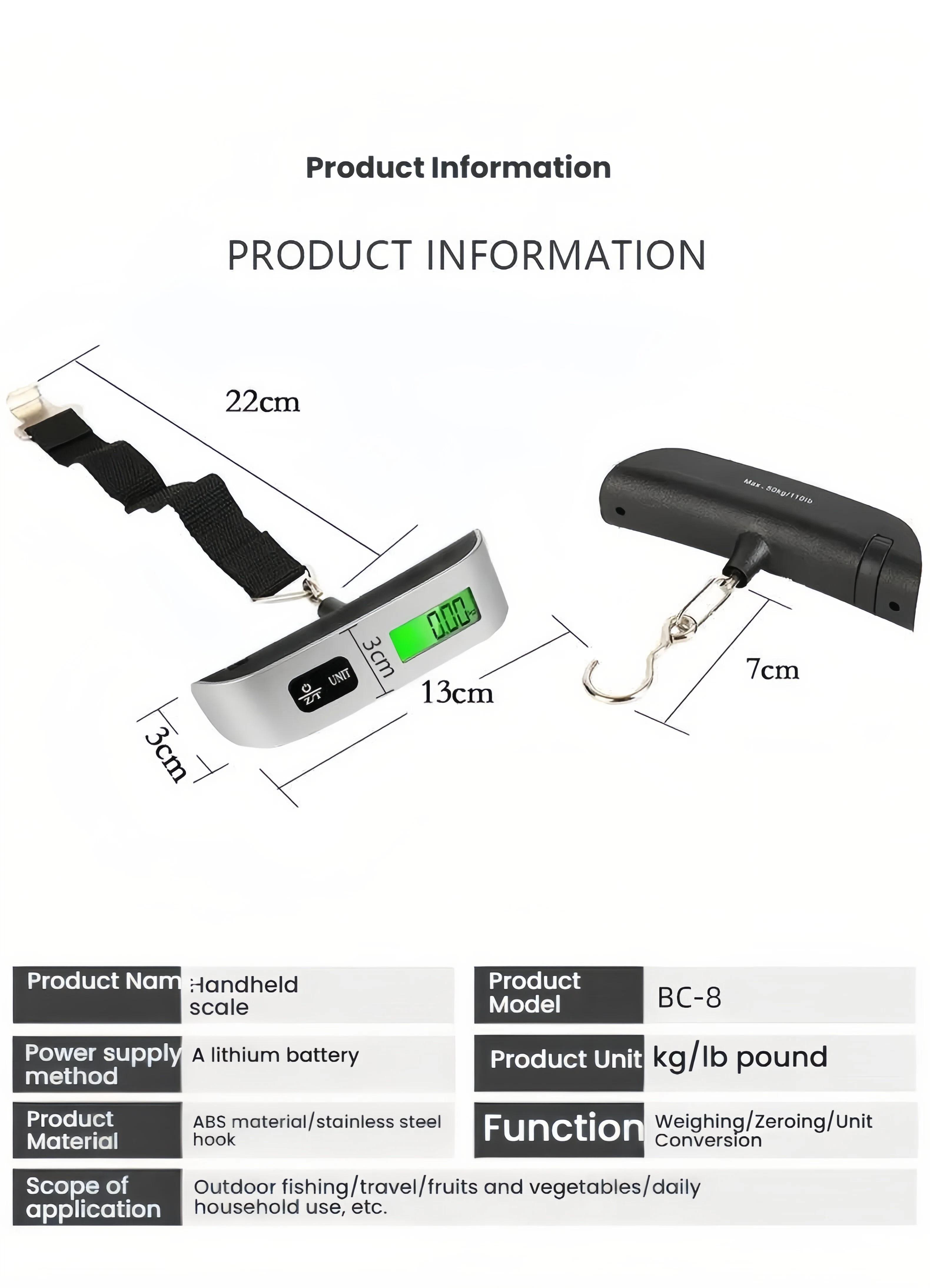 Portable Digital Luggage Scale, Pet Scale for Accurate Weighing, 110lbs Hanging Baggage Scale with Backlit LCD Display, Portable Suitcase Weighing Scale, Travel Luggage Weight Scale with Hook, Strong Straps for Travelers