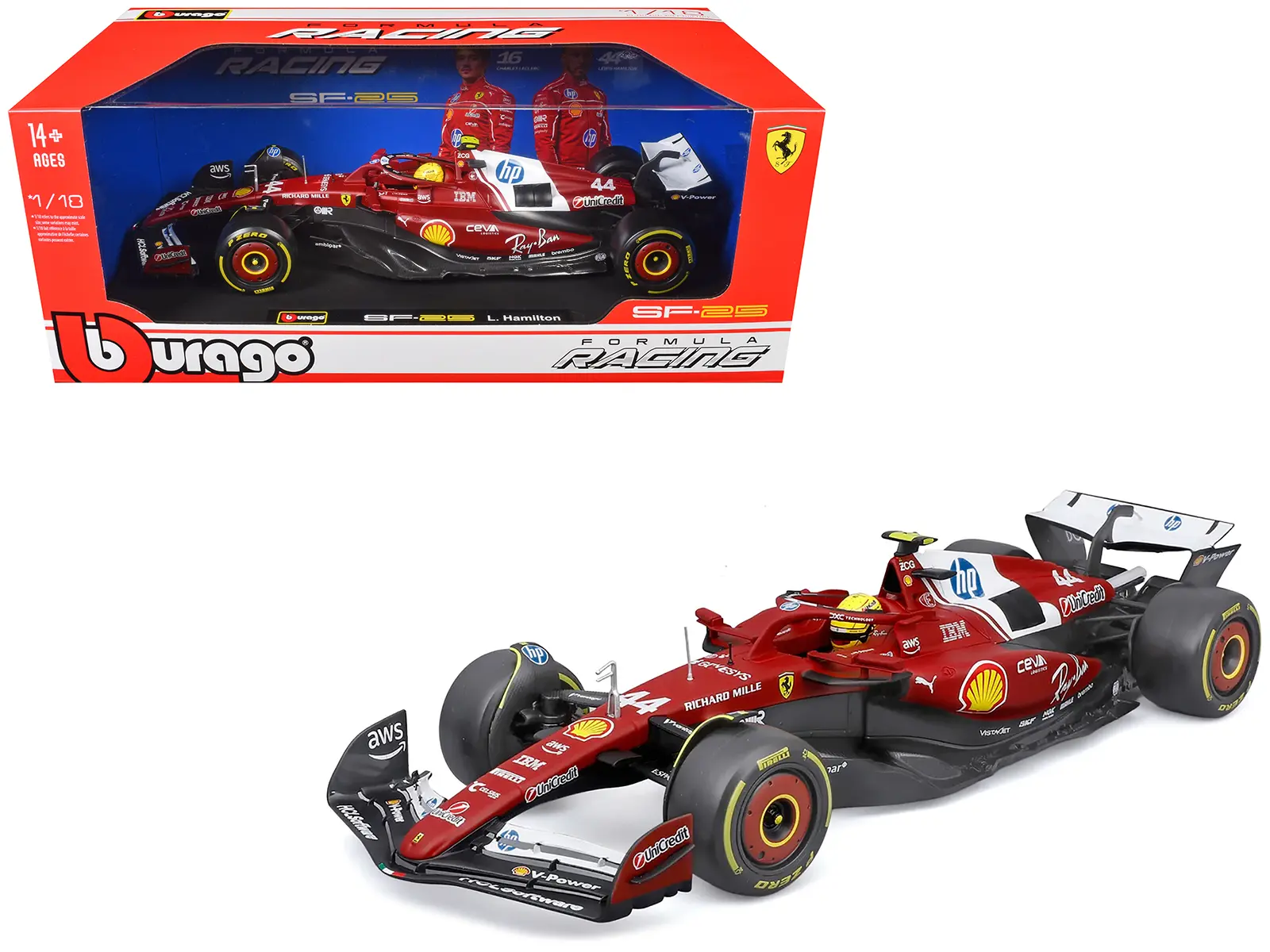Ferrari SF-25 #44 Lewis Hamilton Formula One F1 World Championship (2025) "Formula Racing" 1/18 Diecast Model Car by Bburago