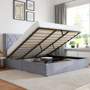 Storage Bed, With Gas Lift System, Wingback Headboard & No Box Spring Needed, Space-Saving Platform Bed Frame For Master Bedroom