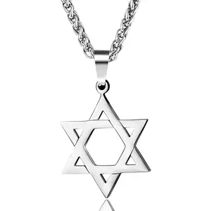 FINREZIO Stainless Steel Star of David Pendant Necklace for Men Women Jewish Jewelry Hexagram Necklace 20" Gold/Black/Silver Daily