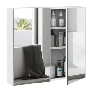 YYDS kleankin Bathroom Mirrored Cabinet, 24"x22" Steel Frame Medicine Cabinet, Wall-Mounted Storage Organizer with Double Doors, White