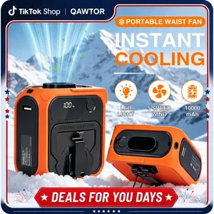 Qawtor 2026 Ultra-Strong Airflow Waist Clip Fan, Up to 10000mAh Battery Operated, 18+ Working Hours, 5-Speed Stepless Control with Smart LED Display, 4-in-1 Wearable Body/Neck/Desk Fan & Power Bank for Jobsite, Outdoors & Camping DealsforYouDay