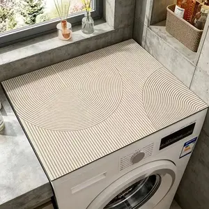 Modern Geometric Stripe Washer Dryer Cover Protector, Cream Color Non-Slip Quick-Dry Surface, High Absorbent Durable Appliance Cover