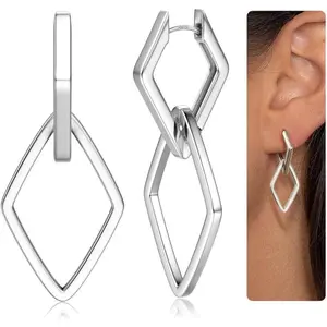 CASSIECA 925 Sterling Silver Hoop Earrings Stack for Women 14K Gold Plated Hoop Earrings Stack Hypoallergenic Earrings Stack Geometric Drop Dangle Earrings Stack for Women