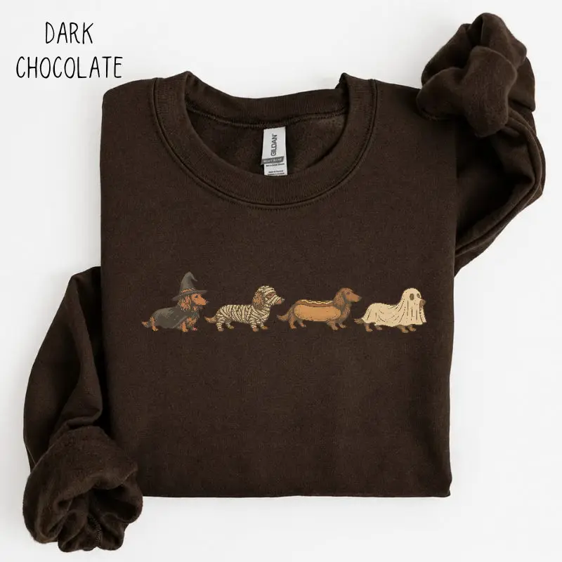 Halloween Wiener Dog Sweatshirt, Funny Dachshund Costume Crewneck, Retro Fall Dog Lover Pullover, Cute Pumpkin Graphic Sweatshirt, Cozy Spooky Season Gift, Autumn Halloween Gift, Crewneck Top