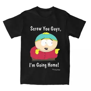 2026 New Boxy Fit Tee 100% Premium CottonSouthpark Eric Cartman Men T Shirt Screw You Guys I'm Going Home Funny Tee Shirt Short Sleeve Round Neck T-Shirts 100% Cotton1Sustainable