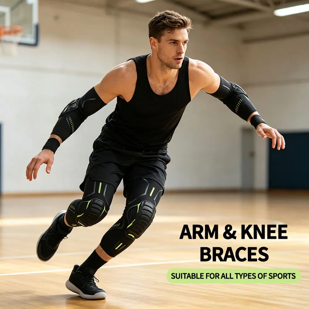 Unisex Pressurized Elastic Sports Elbow & Knee Protection Set, compression leg sleeve,sport compression,Support Gear for Fitness, Cycling, Motorcycling, Basketball & Volleyball
