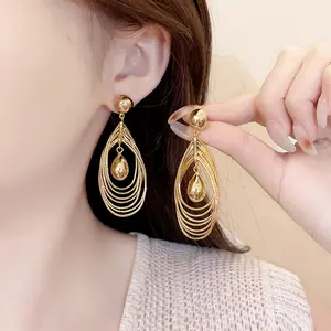 Popular multi-layer hollow water drop tassel earrings with a unique and creative design, offering a touch of light luxury