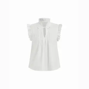 Cider Stand Collar Lace Panel Ruffled Oversized Blouse Oversized Basic Womenswear SwimWeek