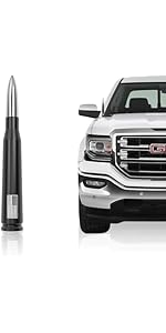 7 in Rubber Bullet Antenna with Flag Face Adjust for GM Chevy Silverado (Redline, High Country, ZR2), GMC Sierra 1500-3500 HD, Avalanche, Denali - Metal-Aluminum Build, Threaded Bolt, Anti-Theft, Carwash Safe Truck Exterior Accessory Gift