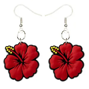 Puerto Rico Flower Earrings Hypoallergenic Silver Plated Fishhooks Yazzle Dazzle Hibiscus